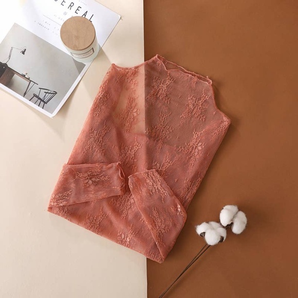 Floral Lace Sheer Mesh Layering see through Top Rust or White - Picture 1 of 2
